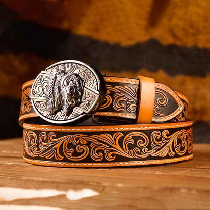 Rose Buckle Western Leather Printed Knife Belt