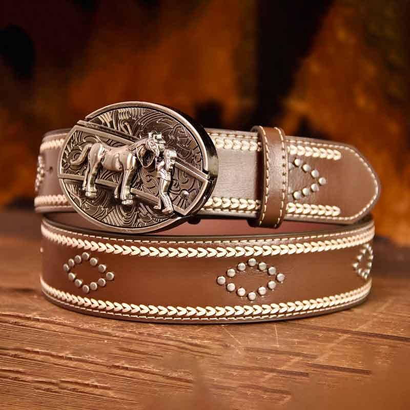 Wings Buckle Vintage-Printed Leather Belt