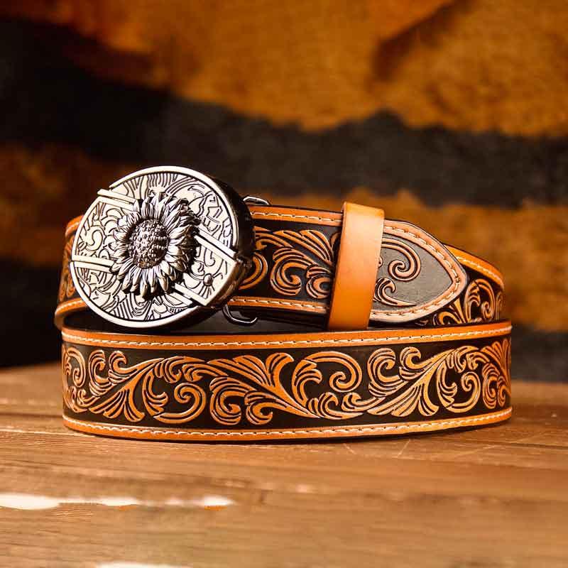 Star Buckle Western Leather Printed Knife Belt