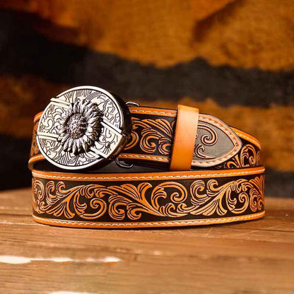 Star Buckle Western Leather Printed Knife Belt