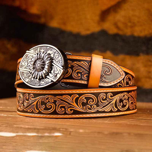 Skull Buckle Western Leather Printed Knife Belt