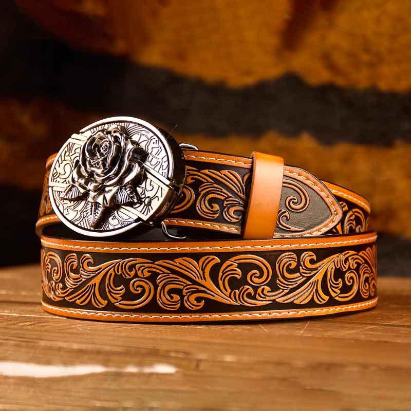 Girl and Horse Buckle Western Leather Printed Belt