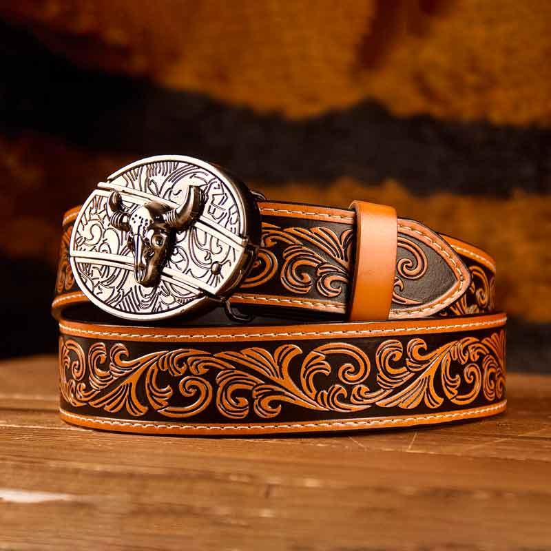 Horse Buckle Western Leather Printed Knife Belt