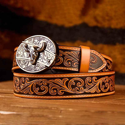 Deer Buckle Western Leather Printed Knife Belt