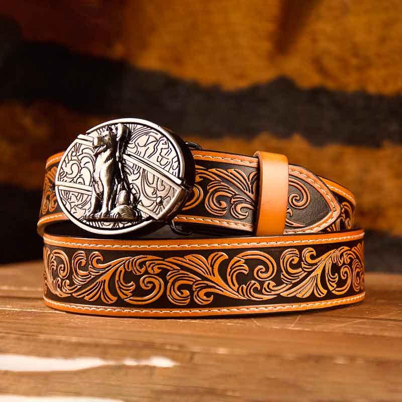 Sunflower Buckle Western Leather Printed Knife Belt