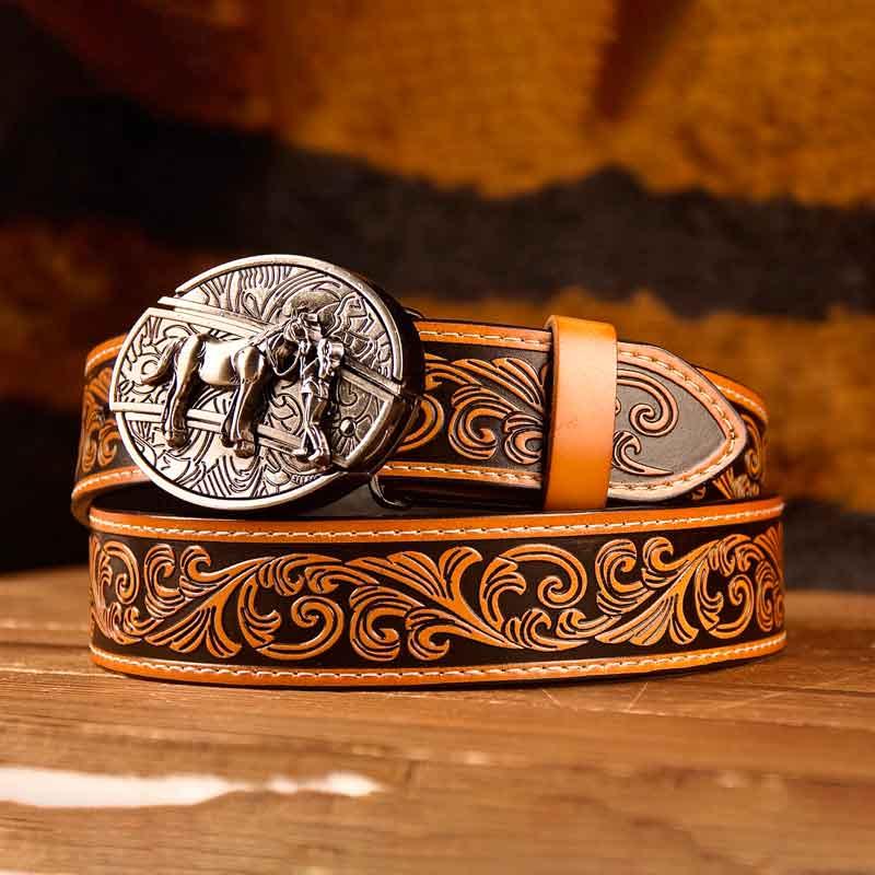 Rose Buckle Western Leather Printed Knife Belt