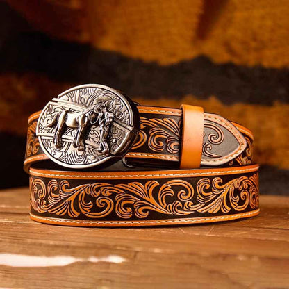 Horse Buckle Western Leather Printed Knife Belt