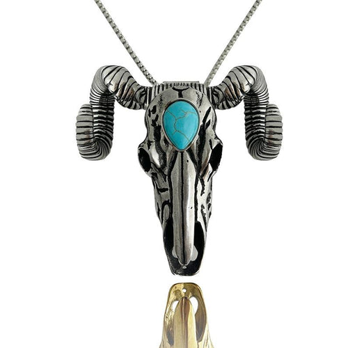 Turquoise Skull Sheep Pendant Necklace Buckle