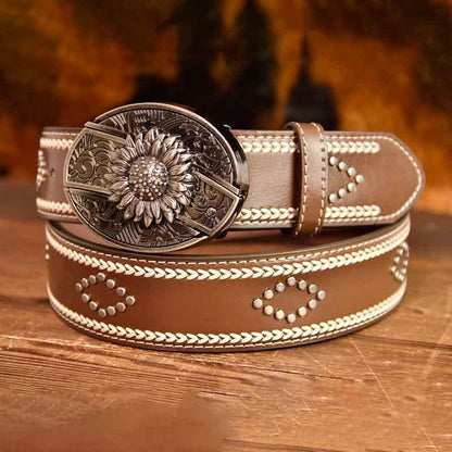 Dragon Buckle Vintage-Printed Leather Belt