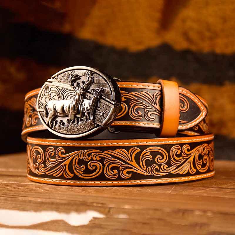 Rose Buckle Western Leather Printed Knife Belt