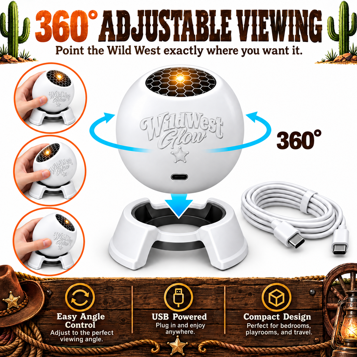 WildWestGlow Western Room Projector - 360 adjustable viewing